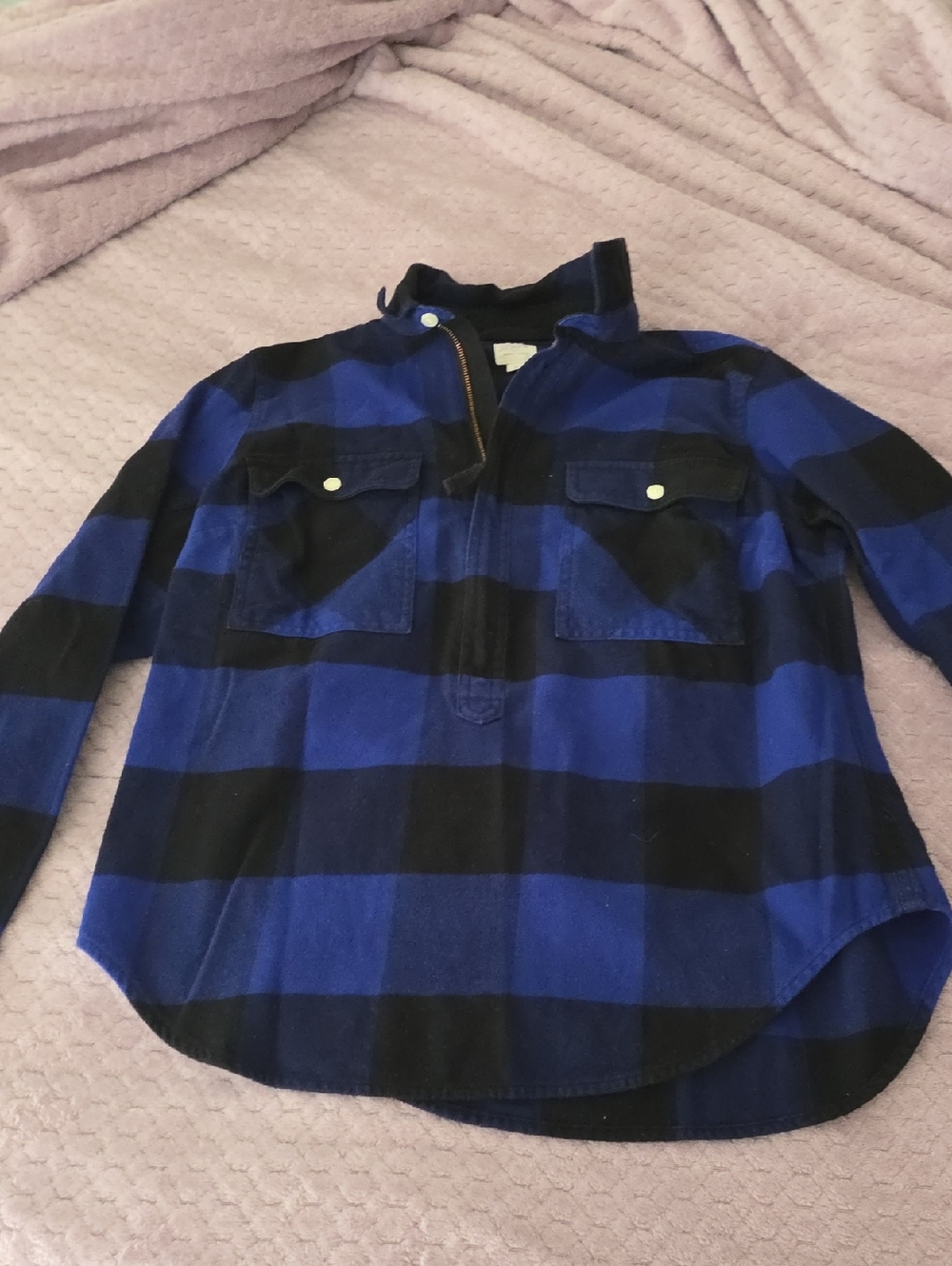 J. Crew Blue and Black Plaid Half-Zip Shirt